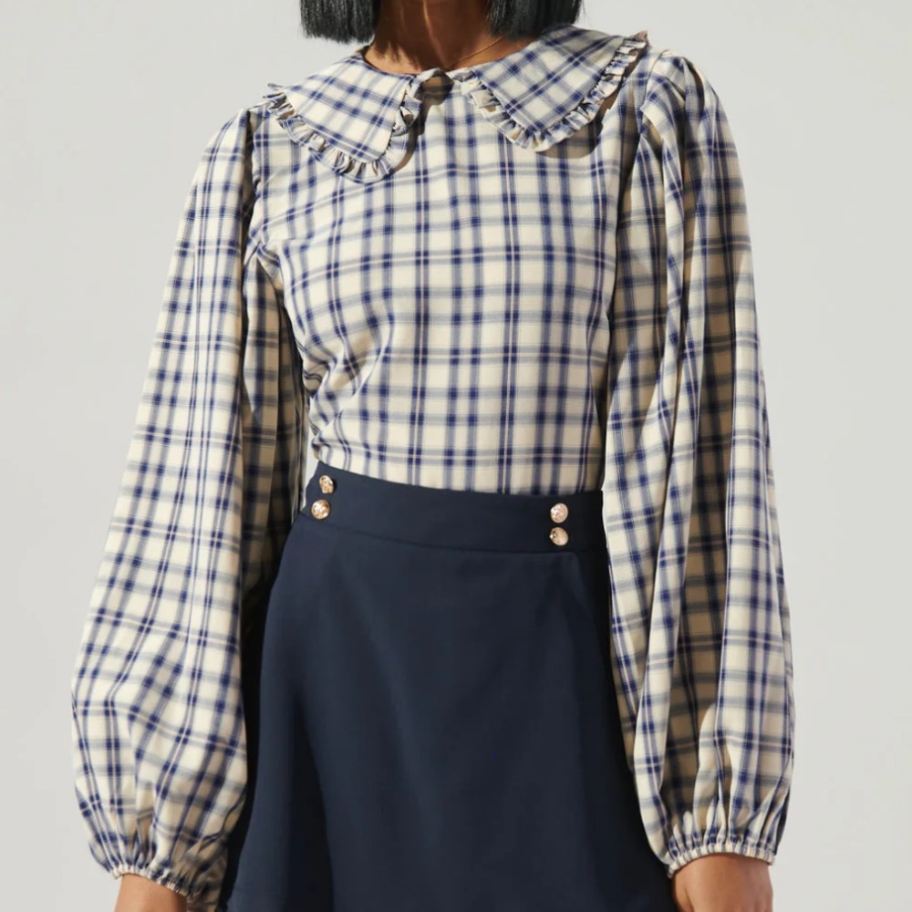 SUGARLIPS balloon sleeve plaid top